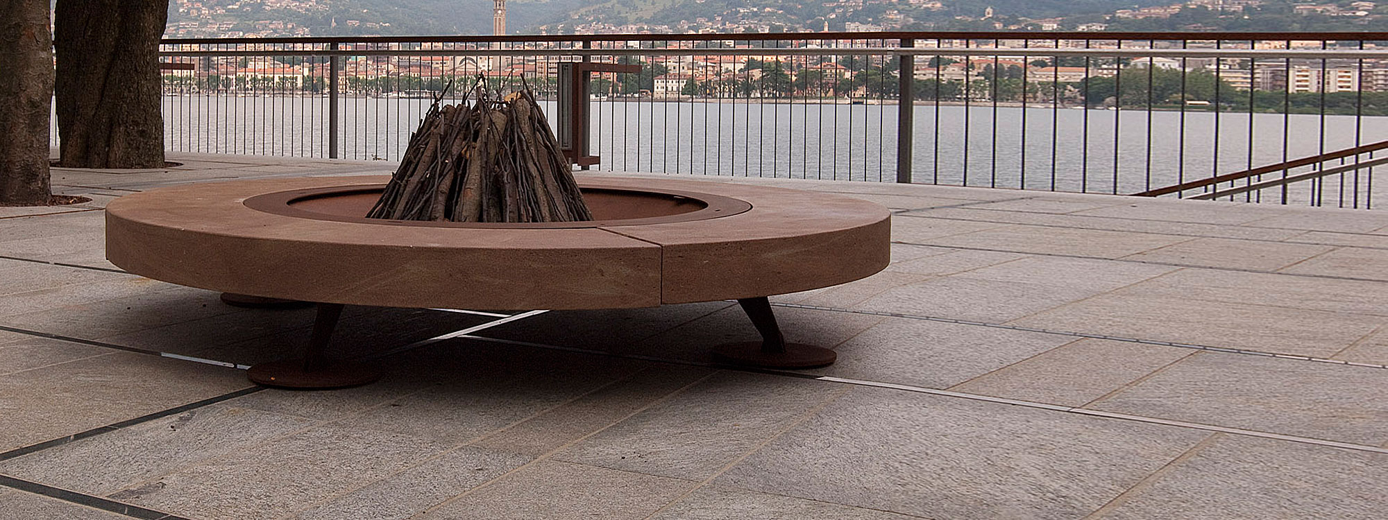 Image of Rondo fire pit by AK47 Design on shores of Lake Como, Italy.
