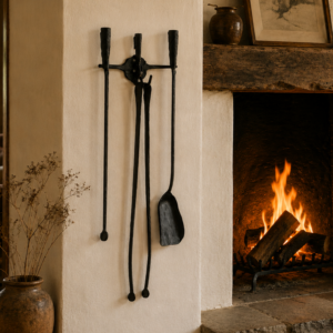 Image of Conmoto A Ferro E Fuoco fire tools in rustic surroundings