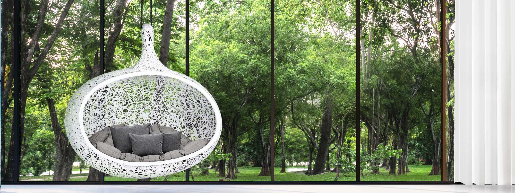 Bios Hide modern hanging garden seat pod is an awesome luxury garden swing seat & large garden swing seat & makes unique gifts for the garden.