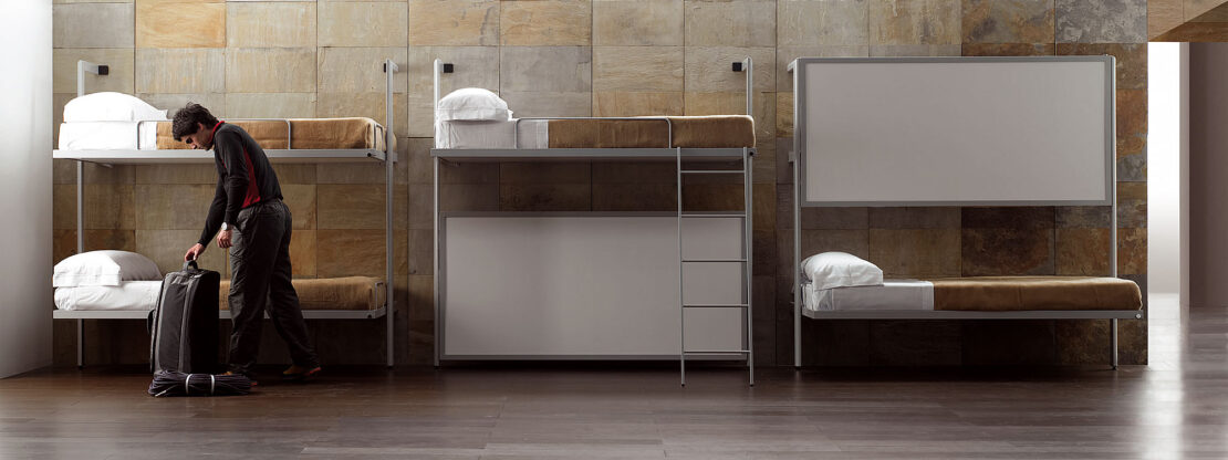 Image of grey & white Sellex La Literal bunk beds in a hostel