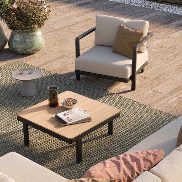Image of Royal Botania Alura Lounge modern garden coffee table and upholstered relax chair