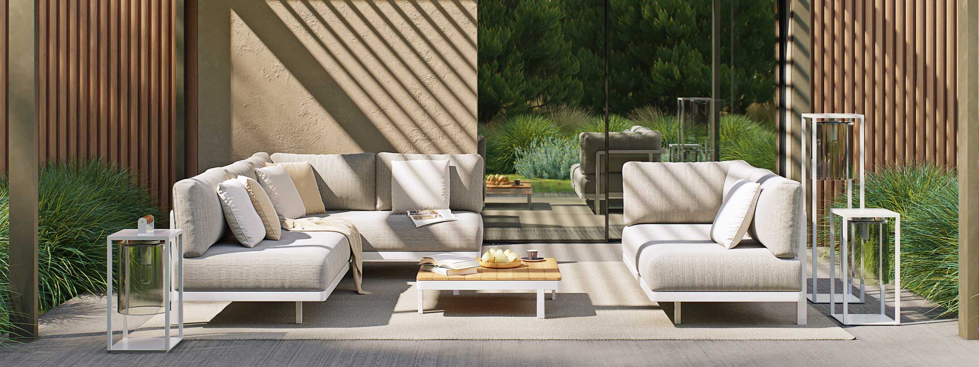 Alura modern modular outdoor sofa is a high quality garden sofa in luxury exterior sofa materials by Royal Botania garden furniture company