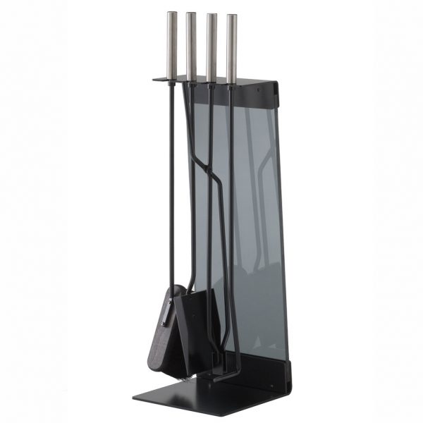 Image of Conmoto Teras black fire tool set with smoked tempered glass stand