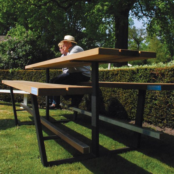 Anthracite & Iroko Cassecroute BEER TABLE Is A HIGH Bar TABLE And BENCHES In ALL WEATHER Picnic FURNITURE Materials. Residential & Hospitality MODERN Picnic Tables.