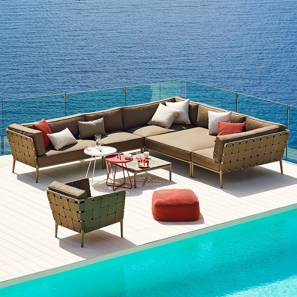 Conic modern outdoor sofa is a range of designer garden lounge furniture in all-weather sofa materials by Cane-line luxury exterior furniture
