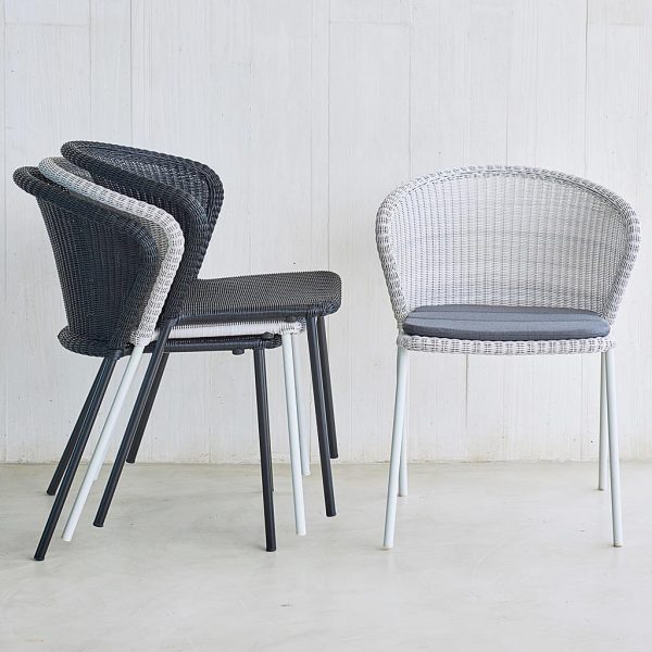Lean rattan garden chair is a modern outdoor dining chair in high quality garden furniture materials by Caneline garden furniture company
