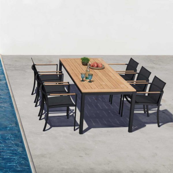 Image of Royal Botania Taboela anthracite table with teak top and OZON carver chair in anthracite