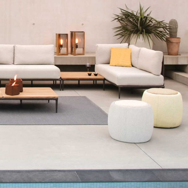 Image of Royal Botania Tono outdoor storage poufs together with outdoor sofas and garden rug