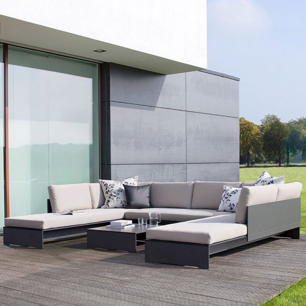 Image of Riva modern U shaped garden sofa in anthracite HPL by Conmoto, Germany