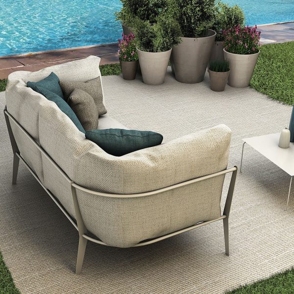 Image of aerial view of Coro Clea luxury 2 seat garden sofa with taupe frame and taupe cushions