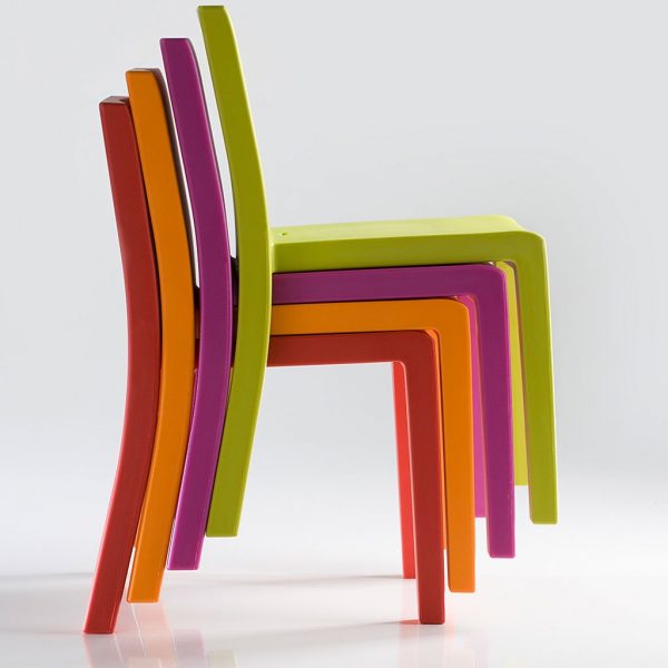 Image of stacked Vondom Jut garden chairs in range of colours