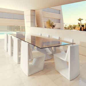 White & Smoked Glass "REST" MODERN All Weather DINING FURNITURE Is A Range Of MINIMALIST Garden Furniture, Including LARGE Rectangular DINING TABLES And A Stylish DINING CHAIR, Designed By A-cero, For VONDOM Designer Plastic FURNITURE Company.