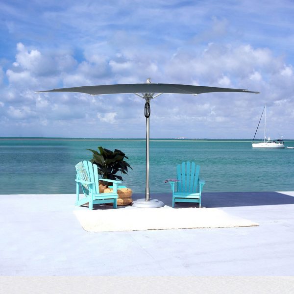 Caribbean Shot Of TUUCI Ocean Master Max Centre MAST PARASOLS. MODERN Outdoor Parasol, LUXURY QUALITY Parasols FOR HIGH WINDS & Optional Parasol With HEATER & LIGHTING.