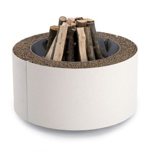 White AK47 Mangiafuoco fire pit is a designer fire pit with optional BBQ grill in high quality fire pit Materials by AK47 luxury fire pit company.