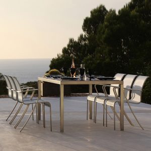 QT55 luxury garden dining chair & Taboela modern outdoor dining table in high quality materials by Royal Botania garden dining furniture