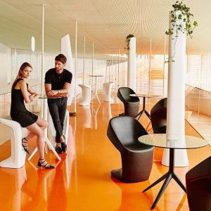 Image of Vondom UFO roto-molded contract chairs and Mari-sol bistro tables