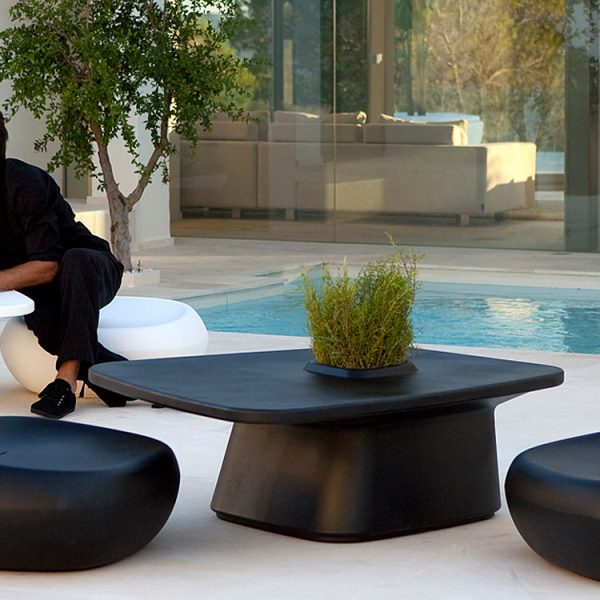 Black & White Moma LOW Modern Garden FURNITURE. CONTEMPORARY Outdoor POUF And Low TABLE, LED Garden Furniture, ZEN Design Garden Furniture. Vondom LUXURY Garden Furniture.
