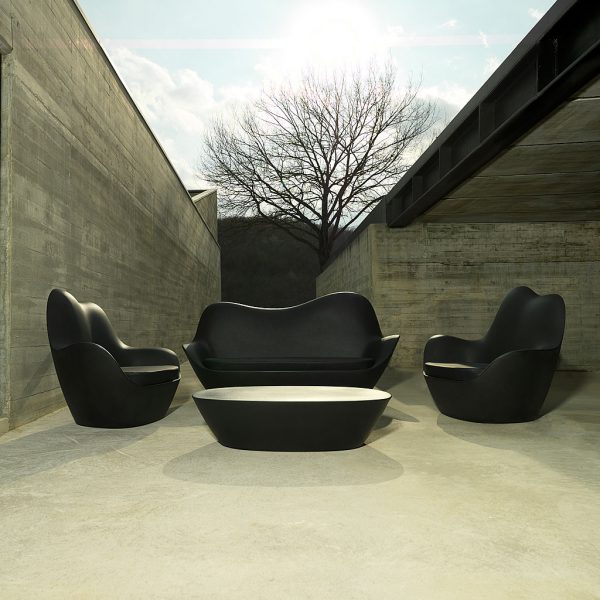 Image of black Sabinas roto molded garden sofa and lounge chairs by Vondom