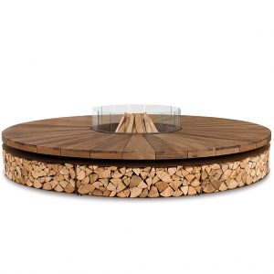 Artu modern firepit is a majestic 3.0m Ø circular garden fireplace & unique outdoor sculpture by AK47 Design luxury fire pit company, Italy.