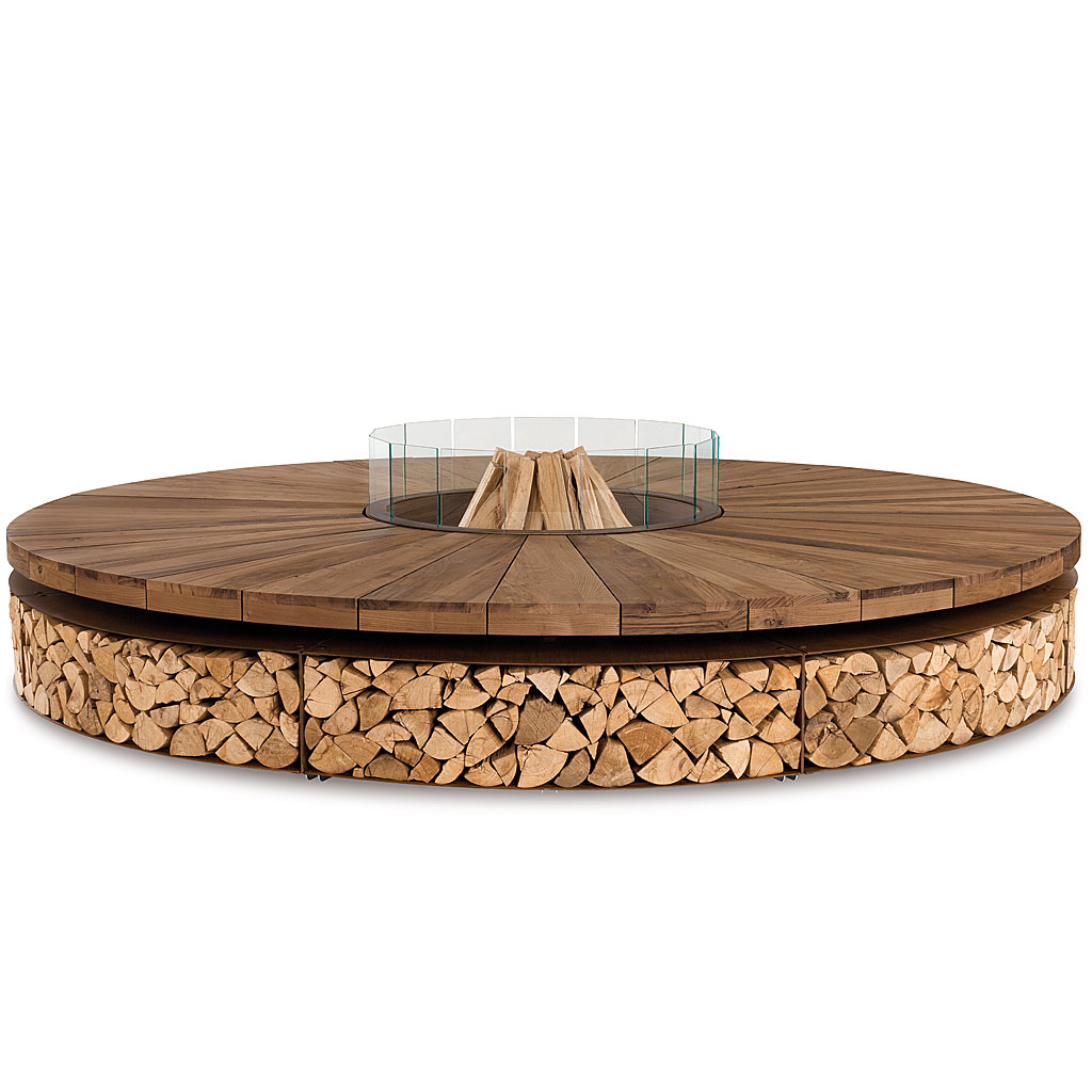 Artu modern firepit is a majestic 3.0m Ø circular garden fireplace & unique outdoor sculpture by AK47 Design luxury fire pit company, Italy.