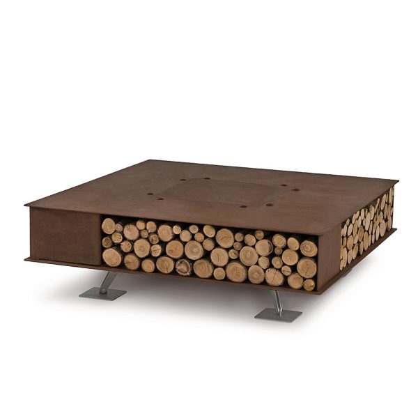 Image of AK47 Toast square fire pit and log store with lid fitted over combustion chamber