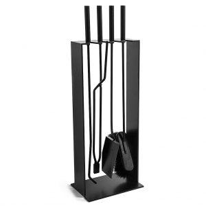 Studio image of Norma modern companion set with timeless linear design in black steel by Conmoto, Germany