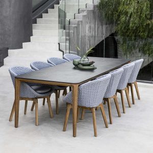 Aspect Table & Peacock modern garden dining chair by Caneline from Encompass