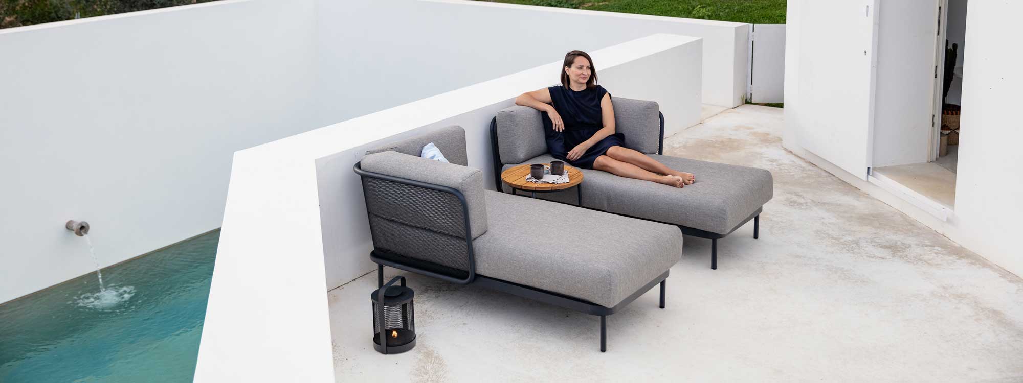 Baza modular garden sofa is a modern outdoor lounge set in high quality garden furniture materials by Todus stainless steel garden furniture