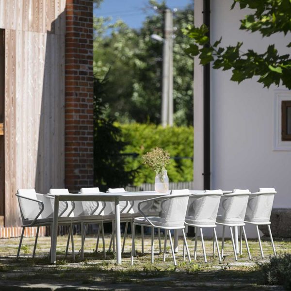 Condor 10 place garden dining furniture in White designed by Studio Segers for Todus outdoor furniture