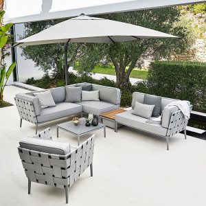 Light Grey Conic modern outdoor sofa is a range of designer garden lounge furniture in all-weather sofa materials by Cane-line luxury exterior furniture