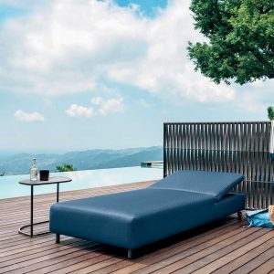 Double luxury sun lounger is an upholstered sunbed in high quality outdoor furniture materials by Roda hand-made garden furniture - Italy.