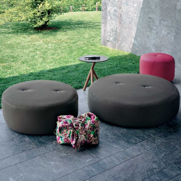 Double outdoor ottomans & modern garden poufs in highest quality garden furniture materials by Roda luxury outdoor accessories company