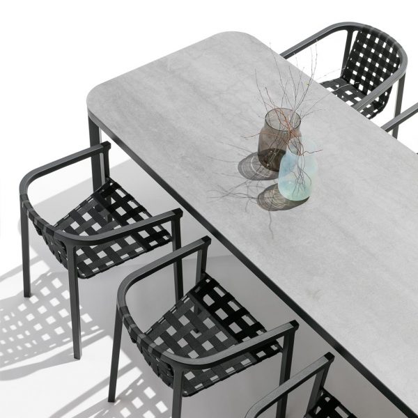 Birdseye view of Duct table garden table's stone-effect ceramic top