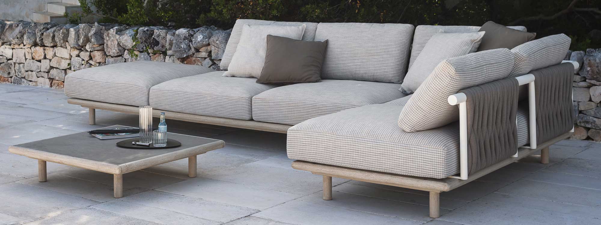 Eden luxury outdoor sofa is a modern garden sofa & modular exterior sofa in all-weather furniture materials by Roda Italian garden furniture