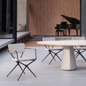 Conix Table & Exes Modern Garden Dining Chair Is An Architectural Outdoor Chair In Luxury All-Weather Furniture Materials By Royal Botania Exterior Furniture