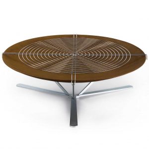 Image of AK47 Discolo circular fire pit and stand with shiny stainless steel BBQ grill
