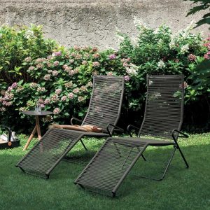 Harp reclining garden chair is an adjustable outdoor lounge chair in luxury garden furniture materials by Roda modern garden furniture, Italy