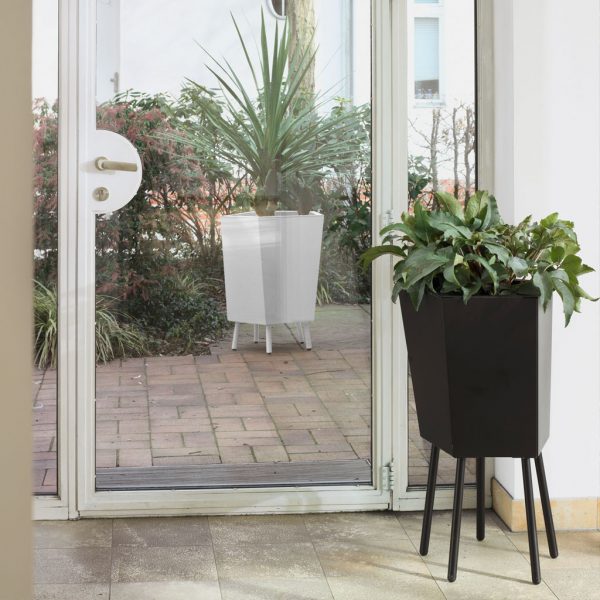Image of pair of black and white Elevation modern planters by Flora