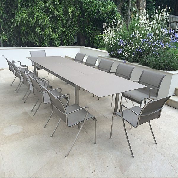 UK installation of Taboela garden table and QT55 chairs in Sand finish by Royal Botania