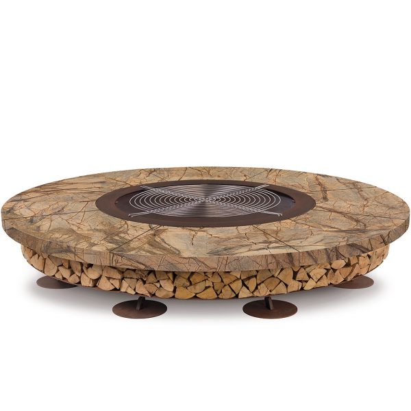 AK47 ERCOLE Marble Fire Pit Large - Big round stone fire pit with seating and cooking grill - AK47 ERCOLE.