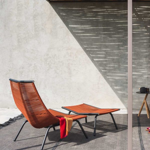 Laze minimalist garden lounge chair and footstool in anthracite and orange finish