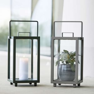 Image of pair of Caneline Lighthouse lanterns in Lava-grey and Taupe