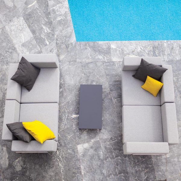 Image of aerial view of pair of Lotos sofas facing one another on poolside