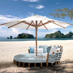 Lotus MODERN GARDEN Day Bed Is A LUXURY Outdoor Daybed With HIGH QUALITY PARASOL In ALL-WEATHER Furniture MATERIALS By ROYAL BOTANIA Garden Furniture