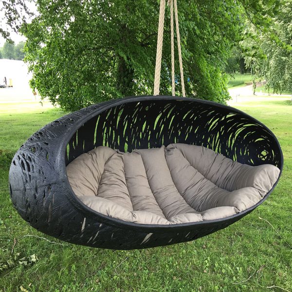 Image of Bios Alpha large swing sea in black basalt fibre with taupe cushion, by Unknown Nordic