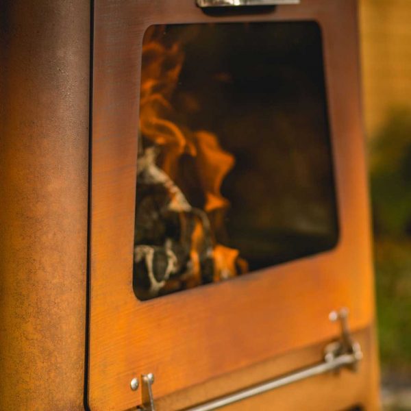 M-Classic pizza oven is a multifunctional outdoor fireplace & modern pizza oven in stainless or corten steel by Masuria wood fired pizza oven co.