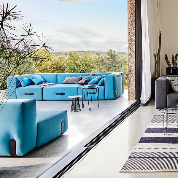 Image of Miami garden sofa in Blue Sunbrella fabric