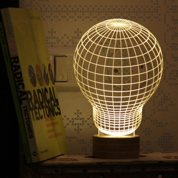 Image of lit Bulb LED light which gives optical illusion of being 3 dimensional, by Studio Cheha