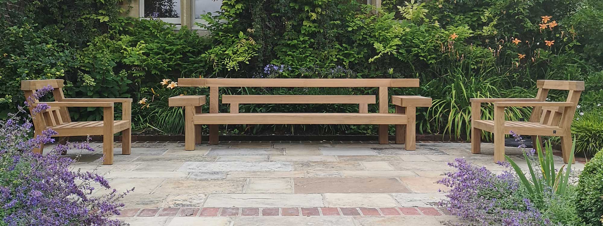 Image of Royal Botania Nara teak bench, inspired by Japanese torii gate