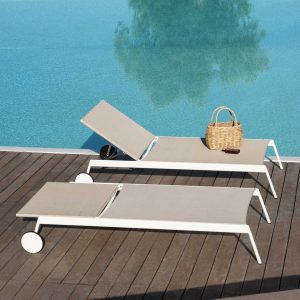 Piper minimalist sunbed is an adjustable sun lounger in high quality garden furniture materials by Roda luxury garden furniture company.